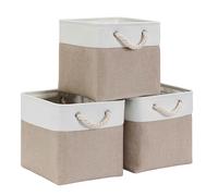 Mangata Boîtes de rangement Cube 33x33x33cm, Kaki Clair Blanc, 3Pcs