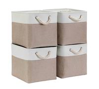 Mangata Boîtes de rangement Cube 33x33x33cm, Kaki Clair Blanc, 4Pcs