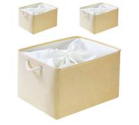 Mangata Boîtes de rangement en tissu, 5 Tailles Rectangulaire Panier de rangement dressing, 3 Paquet(Très grand, Rayures bleues)