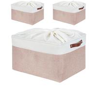 Mangata Boîtes de rangement en tissu doux avec poignées en similicuir, couleur rose et blanc, 50 x 40 x 30 cm, rose et blanc (XXL, lot de 3)