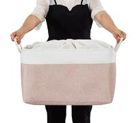 Mangata Boîtes de rangement en tissu doux, différentes tailles, paniers rectangulaires pour étagères, armoires, jouets et vêtements, 45 x 35 x 24 cm, rose et blanc (XL, 1 pièce)