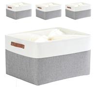 Mangata Boîtes de rangement en tissu Jumbo, [Lot de 4] Paniers de rangement pliables renforcés avec poignées pour étagères et vêtements (XXL, Gris/Blanc)