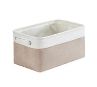 Mangata Boîtes de Rangement en Tissu Panier de Rangement en Toile avec Poignées pour Étagères Vêtements Jouets (Pliable, Blanc Kaki Clair, Petit)