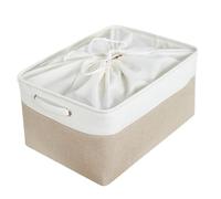 Mangata Boîtes de Rangement en Tissu Panier de Rangement en Toile avec Poignées pour Étagères Vêtements Jouets (Pliable, Blanc Kaki Clair, Grand)