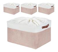 Mangata Boîtes de rangement rectangulaires en tissu - Plusieurs tailles - Paniers pour étagère, armoire, jouets et vêtements - 50 x 40 x 30 cm - Rose et blanc (taille XXL, 4 pièce)