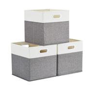 Mangata Cube de Rangement en Tissu Pliable 25 x 25 x 25 cm, Gris Blanc, 3 Pièces