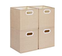 Mangata Cube de Rangement en Tissu Pliable 25 x 25 x 25 cm, Kaki Clair, 4 Pièces