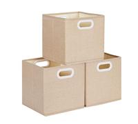 Mangata Cube de Rangement en Tissu Pliable 30 x 30 x 30 cm, Kaki Clair, 3 Pièces