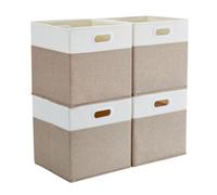 Mangata Cube de Rangement en Tissu Pliable 33 x 38 x 33 cm, Blanc Kaki Clair, 4 Pièces