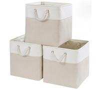 Mangata Cube de Rangement Tissu,30x30x30cm Paniers de Rangement Pour Vêtements/étagère(Beige Clair/Blanc, 3 Paquet)