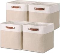 Mangata Cube de Rangement Tissu 33x33x33cm, paniers de rangement pour Armoire Étagère Casier (Lot de 4, Kaki&blanc)