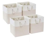 Mangata Cube de Rangement Tissu,33x38x33cm Paniers de Rangement Pour Vêtements/étagère Compatible avec Kallax(Beige Clair/Blanc, 4 Paquet)