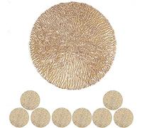 Mangata Dessous de Verre Doré, Rond sous Verre en Vinyle pour Verre, Tasses à Café, Tasses à Thé et Bouteilles - Fêtes, Maison, Bureau (Or, Set de 8)