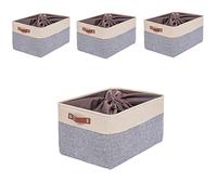 Mangata Grande Capacité de Panier de Rangement,[4 Pack] Boîte de Rangement Pliant de Tissu de Toile Utilisé pour Armoire, Dressing, Penderie (Gris/beige, XLarge)