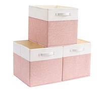 Mangata Lot de 3 boîtes de rangement cubiques en tissu pour bacs à vêtements, paniers, coffres, jouets (rose/blanc crème) 30 x 30 x 30 cm