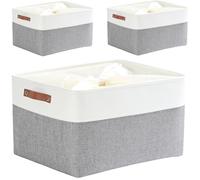 Mangata - Lot de 3 boîtes de rangement en tissu, grande boîte de rangement pour placard, panier de rangement en tissu avec poignée en cuir pour jouets, placards, étagères, vêtements (XL, gris blanc)