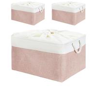 Mangata Lot de 3 boîtes de rangement en tissu souple, paniers de rangement rectangulaires multi-tailles pour étagère, garde-robe, jouets et vêtements, 45x35x24 cm, rose et blanc (XGrande)