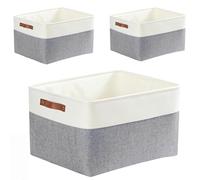 Mangata Lot de 3 grands paniers de rangement, boîtes de rangement en tissu épaissi pour chambre à coucher, armoire, étagère (L, gris/blanc)