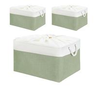 Mangata - Lot de 3 paniers de rangement en tissu doux, boîtes de rangement avec poignées en corde, conteneurs rectangulaires pour armoire, placard, salle de bain, étagère, 45 x 35 x 24 cm, vert et