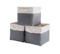 Mangata Lot de 3 paniers de rangement pliables en tissu pour organiser les vêtements, étagère de chambre d'enfant, placard de maison (gris froid et blanc) 33 x 38 x 33 cm