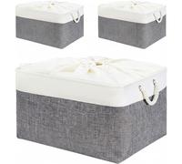Mangata Lot de 3 paniers de rangement rectangulaires en lin avec poignées pour étagère et penderie, tailles multiples, 45 x 35 x 24 cm, gris foncé et blanc (XL, 3 paquets)