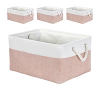 Mangata Lot de 4 boîte de rangement rectangulaire en tissu doux, multi-tailles, pour étagère, armoire, jouets et vêtements, 41 x 31 x 18 cm, rose et blanc