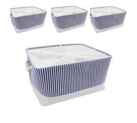 Mangata - Lot de 4 boîtes de rangement en tissu (rayures bleues, XXL)