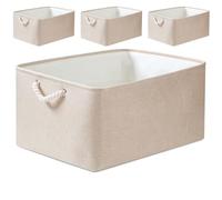 Mangata - Lot de 4 boîtes de rangement pliable avec poignées en tissu épais (M, kaki clair)