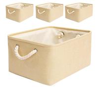Mangata - Lot de 4 boîtes de rangement pliable avec poignées pour jouets et étagères en tissu épais (L, beige)