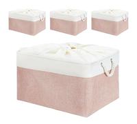 Mangata Lot de 4 boîtes de rangement rectangulaires en tissu doux, multi-tailles, pour étagère, armoire, jouets et vêtements, 50 x 40 x 30 cm, rose et blanc (taille XXL)