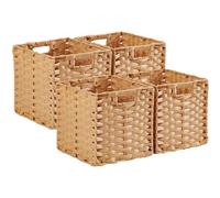Mangata Lot de 4 Cubes de Rangement en Imitation Rotin 28 x 28 x 28 cm, Paniers Décoratifs avec Poignée, Pliables, Imperméables, Anti-moisissure, pour Armoire et Etagère（Beige）