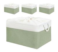 Mangata - Lot de 4 paniers de rangement en tissu doux, boîtes de rangement avec poignées en corde, conteneurs rectangulaires pour armoire, placard, salle de bain, étagère, 45 x 35 x 24 cm, vert et