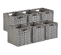 Mangata Lot de 6 Cubes de Rangement en Imitation Rotin 28 x 28 x 28 cm, Paniers Décoratifs avec Poignée, Pliables, Imperméables, Anti-moisissure, pour Armoire et Etagère（Gris）