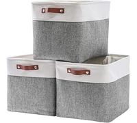 Mangata Pack de 3 Boîte de Rangement, Cubes de Rangement pliants en Tissu avec poignée pour Jouets, Les vêtements Serviettes Stockage (Gris/Blanc, 3 Paquet)
