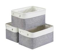 Mangata Panier de Rangement Lot de 3, boites de Rangement en Tissu avec Poignée pour Étagères, Placard, Jouets (Pliable, Gris Blanc)