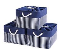 Mangata Panier de Rangement Pliable Pliable Boîte de Rangement avec Poignée Poubelle Rectangulaire pour Vêtements/Jouets/Livres (XLarge, Rayures Blanches)