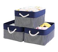 Mangata Panier de Rangement Pliable Pliable Boîte de Rangement avec Poignée Poubelle Rectangulaire pour Vêtements/Jouets/Livres (Grand(Large), Rayures Blanches)