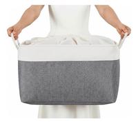 Mangata Panier de rangement rectangulaire en tissu doux pour étagère et penderie, multi-tailles, en lin, avec poignées, 45 x 35 x 24 cm, gris foncé et blanc (XL, 1 paquets)