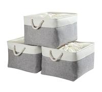 Mangata Panier Rangement, Boite de Rangement Tissu Grand rectangulaire Dressing avec poignée pour Jouets, Armoire (Set of 3, XL, Gris Blanc)