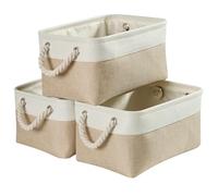 Mangata Panier Rangement, Boite de Rangement Tissu rectangulaire Dressing avec poignée pour Jouets, Armoire (38x28x24 cm, Pliable, Kaki Clair Blanc)