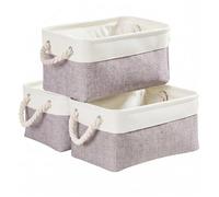Mangata Panier Rangement, Boite de Rangement Tissu rectangulaire Dressing avec poignée pour Jouets, Armoire (Set of 3, Pliable, Moyen,Gris Blanc)