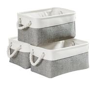 Mangata Panier Rangement Petite, Boite de Rangement Tissu rectangulaire Dressing avec poignée pour Jouets, Armoire (Set of 3, Pliable, Gris Blanc)