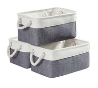 Mangata Panier Rangement Petite, Boite de Rangement Tissu rectangulaire Dressing avec poignée pour Jouets, Armoire (Set of 3, Pliable, Gris Froid/Blanc)