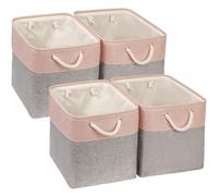 Mangata Paniers de rangement en tissu, 33 x 38 x 33 cm, grandes boîtes de rangement pliables pour organiser les vêtements, étagères, chambres d'enfant (gris/rose, lot de 4)