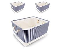 Mangata Paniers de Rangement en Tissu, boîtes de Rangement, Ensemble de 3 (Rayures Bleues, Grand)