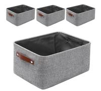 Mangata Paniers de Rangement Pliables en Toile épaisse,[4 Pack] Boîte de Rangement en tissu avec poignées de cuir PU pour Vêtements, Livres, Cosmétiques, Jouets (Gris, Medium)