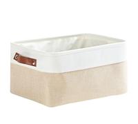 Mangata Paniers de Rangement Pliables en Toile épaisse, Boîte de Rangement en Tissu avec poignées de Cuir PU pour Vêtements, Livres, Cosmétiques, Jouets (Kaki, Medium)