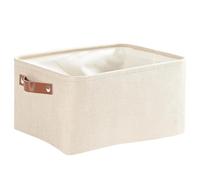 Mangata Paniers de Rangement Pliables en Toile épaisse, Boîte de Rangement en Tissu avec poignées de Cuir PU pour Vêtements, Livres, Cosmétiques, Jouets (Kaki, Medium)