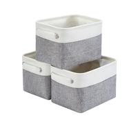 Mangata Petite Panier de Rangement Lot de 3, boites de Rangement en Tissu avec Poignée pour Étagères, Placard, Jouets (Pliable, Gris Blanc)