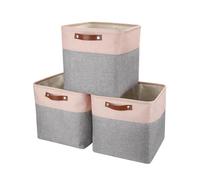 Mangata Set de 3 boîtes de rangement en cube, 30x30x30cm Panier de rangement en tissu pour chambre à coucher, salle de bricolage, chambre d'enfant ▏Gris/Rose